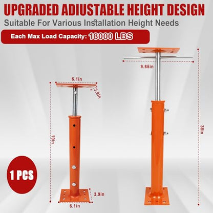 1 Pack 19-38 in Adjustable House Floor Jack, Steel, 11,000 lb Capacity | Built-In Rod Screw Floor Jack Post Adjusts Without Tools for Temporary Beam, Joist, Floor and Crawl Space Support - size: 1P 19-38 inch
