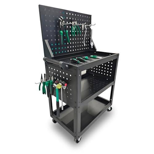 3 Tier Rolling Tool Cart on Wheels - Metal Service Cart Industrial Utility Cart for Mechanic - 330LBS Load Mobile Storage Organizer for Garage