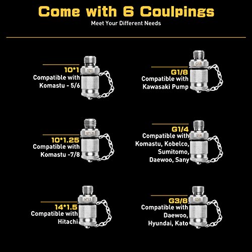 Hydraulic Pressure Test Kit 250/400/600bar, Hydraulic Test Gauge Kit with 6 Couplings, 3 Test Hoses, 3 Pressure Gauges - size: 13PCS - 3Guages