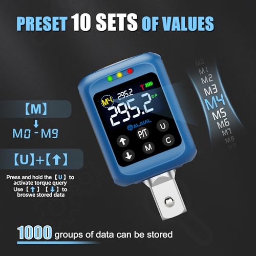 Digital Torque Adapter 1/2" Drive, 4.4-295.2 Ft-lb/6-400 Nm | Digital Torque Wrench Converter, Buzzer&LED Indicator, Adapters for Auto Repair, Truck Maintenance, Machinery, Moto, Off-road - size: 4.4-295.2 Ft-lb/6-400 Nm
