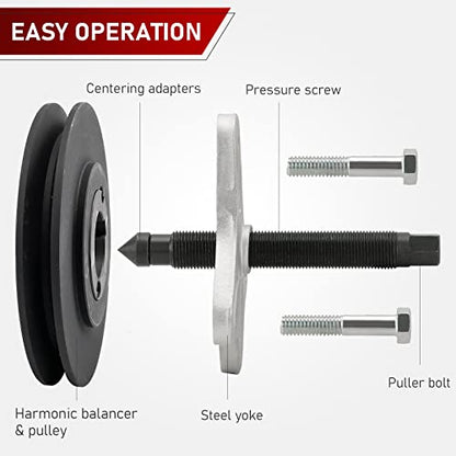 ATPEAM 46pcs Harmonic Balancer Puller Set | Steering Wheel Puller Kit, Use with Harmonic Balancers, Crankshaft Pulleys and Gears, Work on Most Cars, Pickups, SUVs