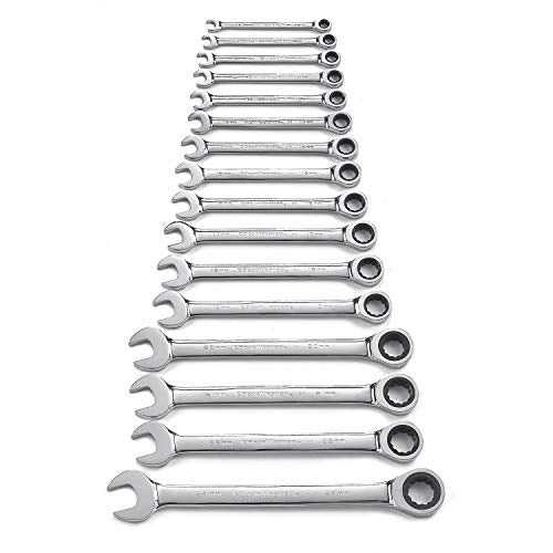 GEARWRENCH 16 Piece Ratcheting Combination Wrench Set with Tray | Metric | 9416 (Pack of 5) - size: Medium (Pack of 5), style: 16 Piece Metric