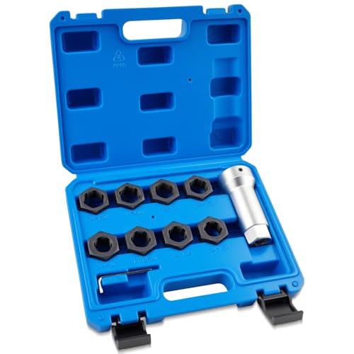 Marvelity 10-Piece Axle Spindle Thread Chaser Set | Includes 8 Dies & 1-1/16" Extension Bar, 8 Common Sizes M20 M22 M24, 13/16" 3/4" UNEF Nuts, for Most Vehicle Axle Spindles
