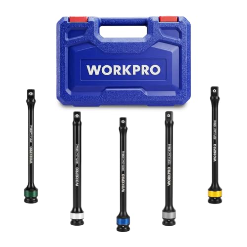 WORKPRO 5-Piece 1/2" Drive Torque Stick Set with Storage Case | Torque Limiting Extension, 65–150 ft-lbs, CR-MO Steel, 8" Color-Coded Impact Torque Sticks for Lug Nuts