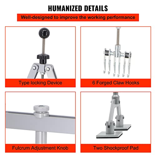 870mm Four-Legged Car Dent Pull Lever Bar Kit 6 Claw Hook Puller Rings Aluminum Auto Body (Silvery) - color: Silvery