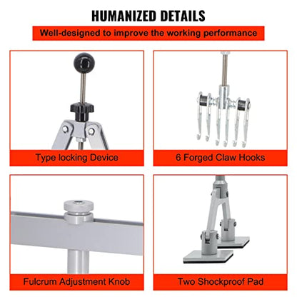870mm Four-Legged Car Dent Pull Lever Bar Kit 6 Claw Hook Puller Rings Aluminum Auto Body (Silvery) - color: Silvery
