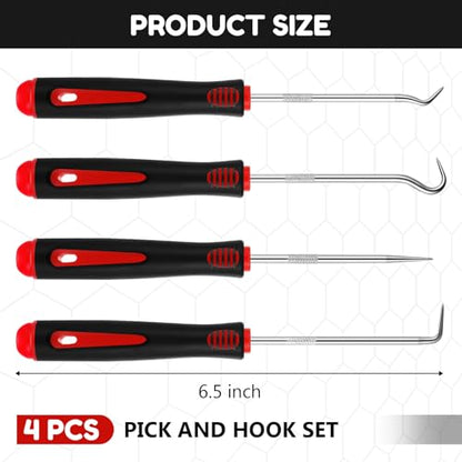 WILLBOND 4 Pcs Pick and Hook Set Precision Automotive Mechanic Picks Tools Set for Car Oil Seal Hooks Puller Remover Tools(6.5 Inches,Red) - color: Red, size: 6.5 Inches