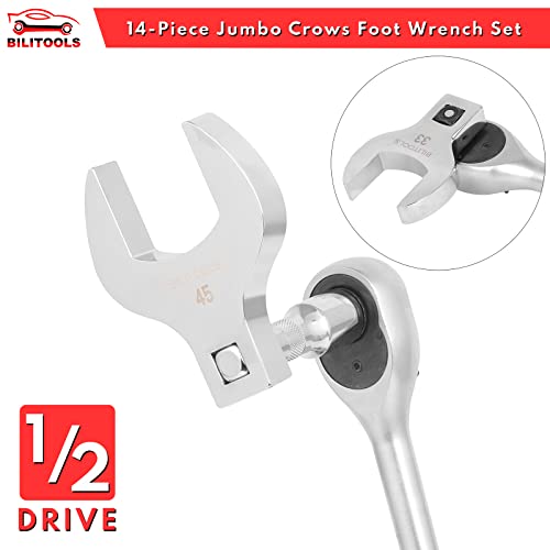 BILITOOLS 14-Piece Jumbo Crows Foot Wrench Set and Long Flex Head Crows Foot Line Wrench Set