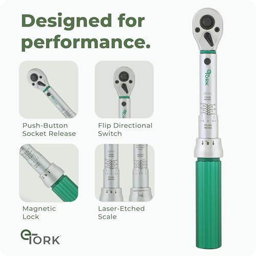 eTORK 1/4 Torque Wrench with Magnetic Lock System, Inch Pound Torque Wrench (5-50 in-lb)(0.6-5.6 Nm), Digital-Quality Precision, Professional Mechanic Tool Set for Automotive & DIY - 1/4" Drive - size: 1/4-Inch, style: 5-50 in.-lb