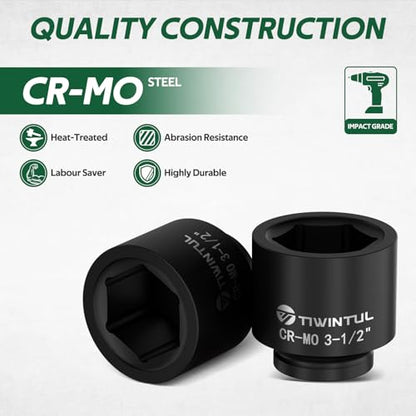 3-1/2" Impact Socket 1" Drive, 6 Point Design, CR-MO for Mining | Jumbo Impact Socket, ANSI Certified, Heavy Duty Socket 1 Inch Drive for Offshore, Heavy Truck & Industrial Use - size: 3-1/2"(1 PCS)