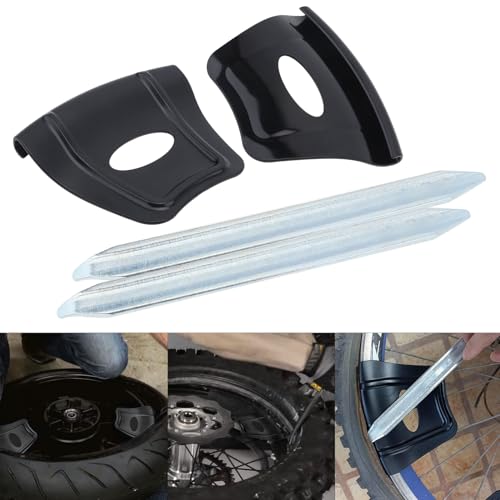 Windance 2pcs Heavy Duty Metal Steel Tire Iron Spoons Changing Tool Kit for Motorcycle/Scooter/Bicycle, Tyre Repair Lever Bar Set (2pcs Iron Spoons + 2pcs Rim Shields)