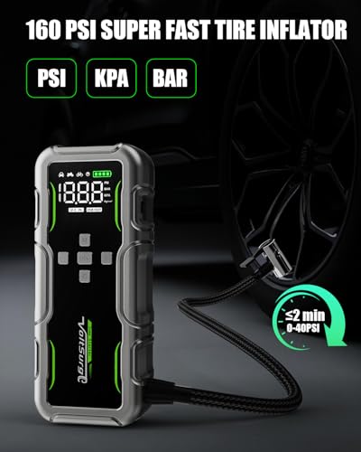 8000A Jump Starter with Air Compressor, 12V Portable Battery Jumper Starter Pack(All Gas/10.0L Diesel) for Car, Jump Box with 150PSI Auto Tire Inflator, LCD Display & Lights