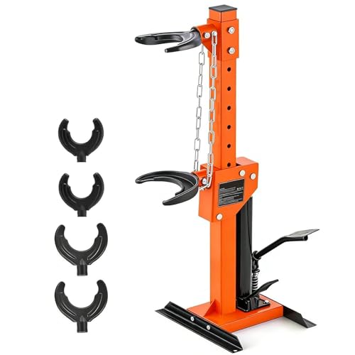 Hydraulic Strut Spring Compressor, 4.5 Ton, Foot-Operated, Orange | Fast hydraulic action, locking steel clamps and stable base for shock absorber service in professional shops or home garages - color: Orange