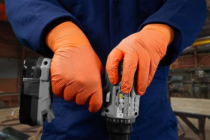 GLOVEWORKS Industrial Orange Disposable Gloves, Flock-Lined Nitrile Gloves, Raised Diamond Textured Grip, 8 mil - size: Large, style: Case of 500