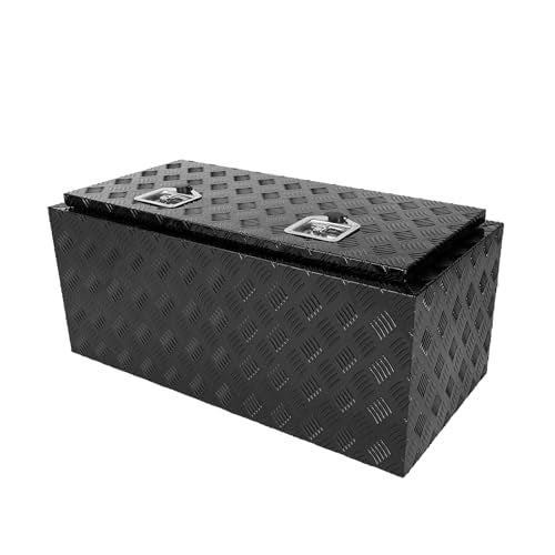 Heavy Duty Aluminum Stripes Plated Underbody Tool Box with Lock and Keys, 36×16×18 Inch Waterproof Square Storage Organizer for Truck,Trailer,Pickup,RV（Black） - color: black, size: 36×16×18 inch