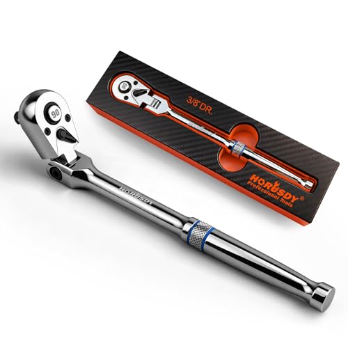 HORUSDY 3/8" Drive 90-Tooth Flex Head Ratchet Handle, 180° Adjustable CR-V Ratchet with Quick Release & Reversible Switch, 4° Swing Arc Socket Wrench for Automotive, Bike & DIY Repair - style: 3/8" Drive Flex Head Ratchet