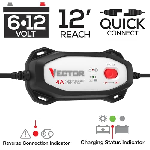 Vector VECBC4 4 Amp Battery Charger/Maintainer with 6V/12V Selector - size: 4 Amp