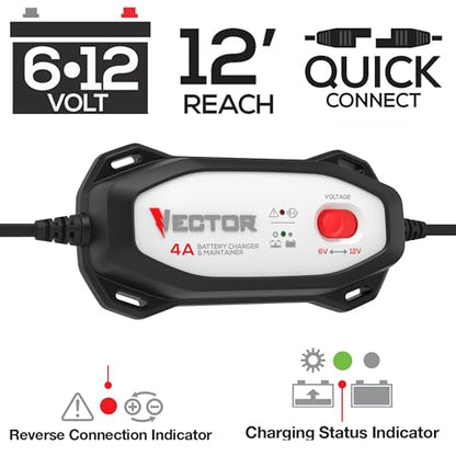 Vector VECBC4 4 Amp Battery Charger/Maintainer with 6V/12V Selector - size: 4 Amp