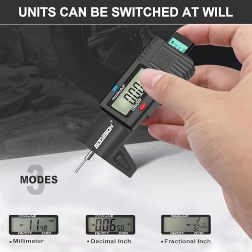 GODESON Digital Tire Tread Gauge,3 Modes: Fractional Inch, Decimal Inch, Millimeter -Color-Coded Bar-Accurate Tire Depth Gauge for Cars, Trucks, Vans, SUVs