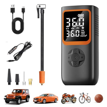 Tire Inflator Portable Air Compressor - 6000 mah & 150 Psi Air Pump for Car Tires with Pressure Gauge & Led Light, Faster Inflation Mini Compressor for Car, Bicycles, Motorcycle