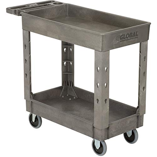 Global Industrial Plastic 2 Shelf Tray Service & Utility Cart, 38” x 17-1/2”, 5" Rubber Casters - color: Gray