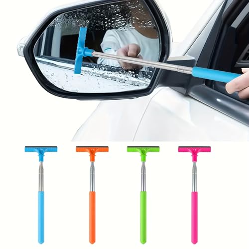 Extendable Car Window Cleaner, Portable Manual Glass Scraper with Sponge and Brush for Windshield, Rearview Mirrors, Non-Electric Ergonomic Handle, Car Cleaning Tool (Random Color)