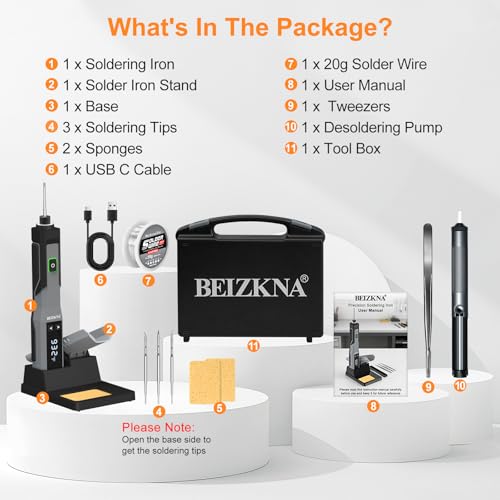 Soldering Iron Kit Cordless 5s Heating 14-in-1 Portable Soldering Iron with LED Display 392-932℉, Auto Sleep, Electric USB Rechargeable Wireless Welding Tool for Precision Repair DIY