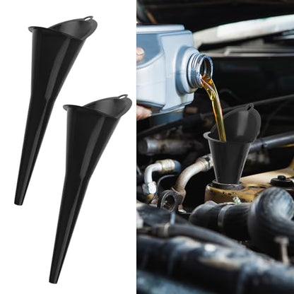 2PCS Oil Funnel,Oil Change Funnels, Universal Fuel Funnel with Long Neck, Multi-Function Engine Oil Funnel for Filling Oils Gas Lubricants Water Diesel and Fluids (Black)