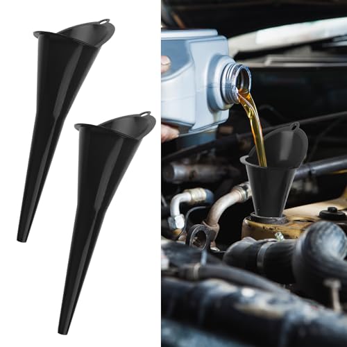 2PCS Oil Funnel,Oil Change Funnels, Universal Fuel Funnel with Long Neck, Multi-Function Engine Oil Funnel for Filling Oils Gas Lubricants Water Diesel and Fluids (Black)