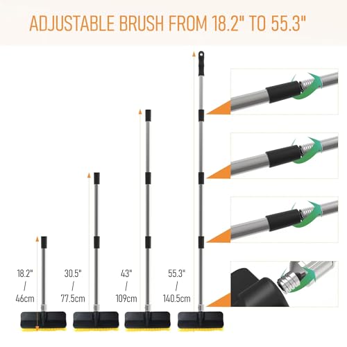 Car Wash Brush with 55" Long Handle | Car Wash 10" Dip Soft Brush | No Scratch Soft Bristle Brush for Car, RV, Boat, Solar Panel, House Siding, Snow, Floors Washing - size: 10"