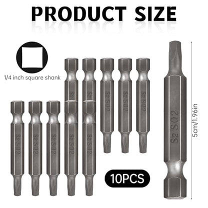 10 PCS 1/4 Inch Hex Shank Square Head SQ2 Screwdriver Bit Set, 2 Inch/50 mm Length, S2 Steel, Power Tools with Magnetic for Screwdriver Drill Impact Driver