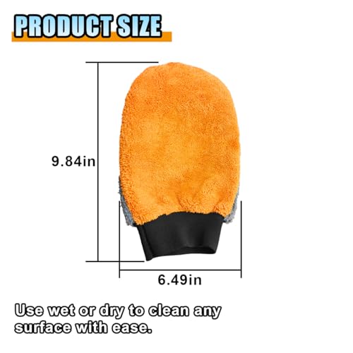 2PCS Coral Fleece Car Wash Mitts, No Scratch Microfiber Wash Mitt Car Cleaning Glove, Reusable Dusting Mitt with Elastic Wrist Cuff for Car Washing and Detailing (Palm Glove) - style: Palm Glove