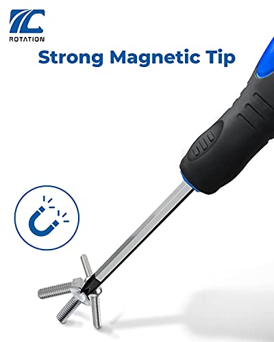 ROTATION 12pc Magnetic Screwdriver Set, with Go-Thru Steel Blades | 6 Phillips and 6 Flat Head Screwdrivers, High Torque for Fastening and Loosening - style: Black Tip_Matt Blade