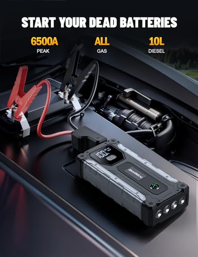 Sharmeal Car Jump Starter 6500A, Jump Starter Battery Pack for All Gas and 10.0L Diesel, 12V Portable Jump Box with LED Light - color: 6500A+Charging Cable+Charger Block