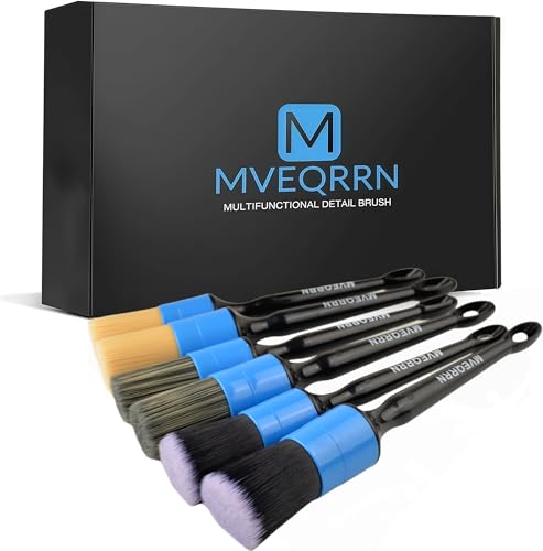 MVEQRRN 6pcs Car Detailing Brush Set,Boars Hair Detail Brushes(Blue) | Ultra Soft Car Detailing Brushes for Air Vents,Leather Seats,No Scratch Auto Detail Brushes for Interior Exterior - color: 6pcs blue car detailing brush
