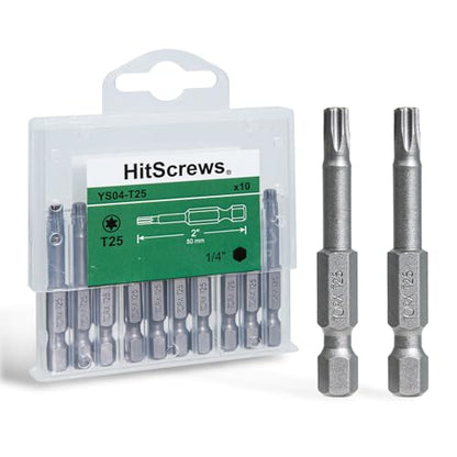 10Pcs T25 Torx Bits Magnetic Set, 2 Inch S2 Steel Star Screwdriver Bits with 1/4" Hex Shank in Storage Box For Impact Driver Ready & Home Repair - size: T25
