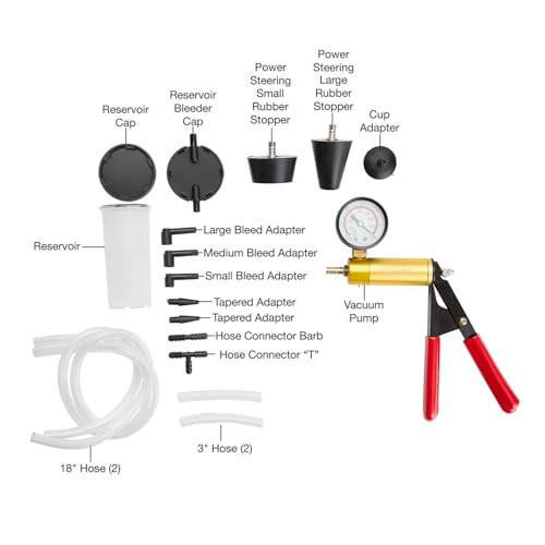 OEMTOOLS 27070 Brake Bleeder Kit and Vacuum Pump Tester, Power Steering Bleeder Kit with Adapters, Vacuum Brake Bleeding Kit for Clutch, Fuel, and Automotive Diagnostics