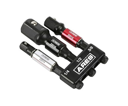 ARES 22011-3-Piece 3-Inch Impact Grade Socket Adapter Set with Color Sleeve - Turns Power Drill into High Speed Nut Driver - 1/4-Inch, 3/8-Inch, and 1/2-Inch Drive - size: 3pc 3" Impact Grade Socket Adapter Set