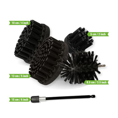 Premium Drill Brush Professional–Ultra-Stiff Black 5 pcs. Set (5/4/3.5/2in Brushes + 6in Extension) | Scratch-Free Heavy-Duty Cleaning Brushes for Concrete, Brick, Stone, Metal, Grills, Rust - color: Black