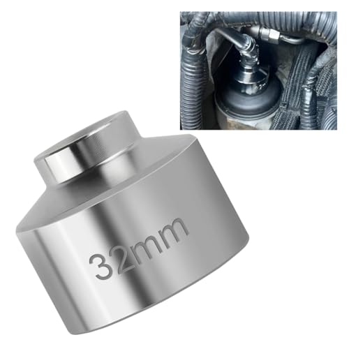 32mm Car Oil Filter Socket Wrench, 3/8" Drive Filters Cap Wrench Tool with 6-Point Hex Design, Chrome Vanadium Steel Socket Quickly Oil Filter Removal Tool for Most Car Models (32MM) - size: 32MM