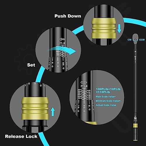 ANPUDS 3/4" Click Torque Wrench, 100-650 Ft-Lb/135.5-880.8 Nm, Heavy Duty | ±3% Accuracy, Dual-Direction, 48-Tooth, Quick Release Reversible Head for Semi Truck, Tractor, Diesel Engine, Farm - size: 100-650 ft-lb / 135.5-880.8 Nm