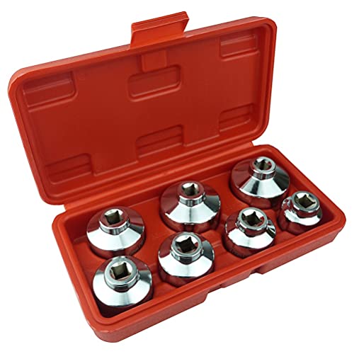 Oil Filter Socket Set, Oil Filter Wrench Set includes 24mm,27mm,29mm,30mm,32mm,36mm,38mm,7-Piece Filter Tool Kit for Mercedes Benz,VW,BMW etc. - color: Silver