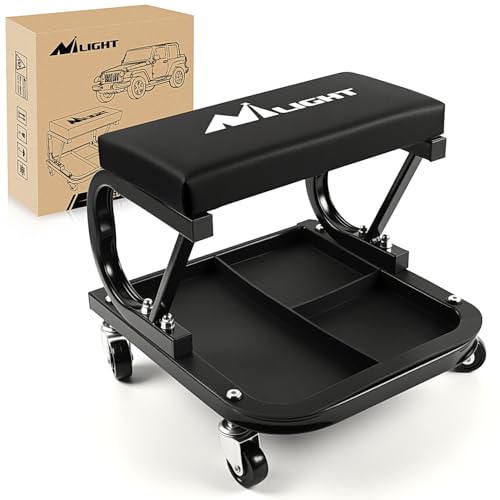 Nilight Rolling Creeper Garage/Shop Seat, 250 LBS Capacity Padded Mechanic Stool with Tool Tray Storage, Auto Repair, Black - color: Black 250lbs