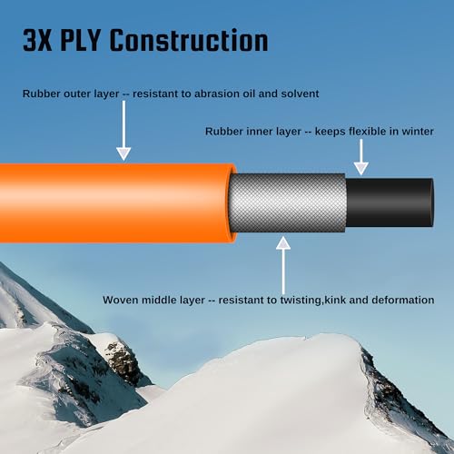Truck Tire Inflator Kit, 3/8” x 50FT Hybrid Air Hose with 1/4" Chuck and 1/2" NPT Universal Gladhand Connection - color: Orange
