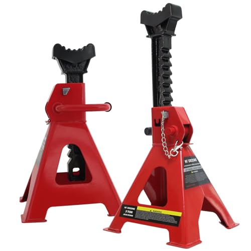 3 Ton Jack Stands, 1 Pair Heavy Duty Steel Car Jack Stands with Double Locking Pins, Adjustable Height for Cars, SUVs, Sedans and Vehicle Repair Maintenance(Red)