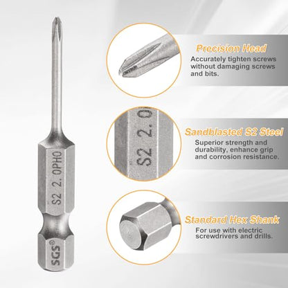 HARFINGTON 4pcs #0 Phillips Screwdriver Bit PH0 1/4" Hex Shank 2" (50mm) Long 0.08" Rod Magnetic Cross Head Drill Bits S2 Steel Industrial Screw Driver for Electric Power Tools, Gray - size: PH0 x 2" x 0.08"