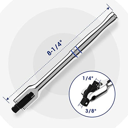 WORKPRO 8-inch Dual Drive Breaker Bar, 3/8" & 1/4" Drive, 360° Rotatable | Heavy Duty Breaker Bars, Spring-Loaded Detent Ball, Chrome Vanadium Steel Made - color: Silver, size: 8" × Dual Drive 3/8"+1/4"