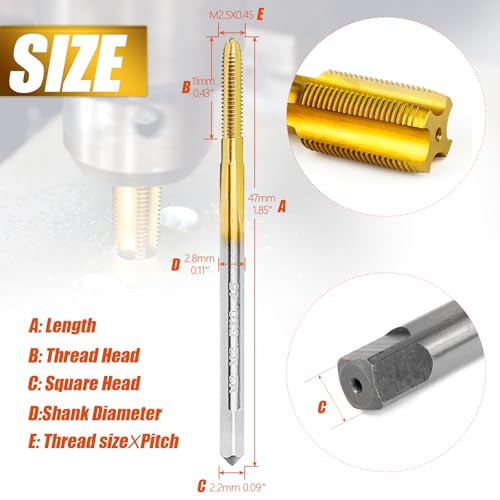 2Pcs M2.5 X 0.45 Metric Thread Tap,M2.5 X 0.45mm M2 HSS Right Hand Thread Milling Tap - size: M2.5x0.45 - 2Pcs
