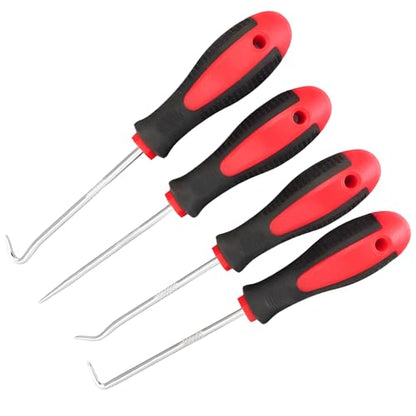 4 PCS Car Hook and Pick Set, Automotive O-Ring Removal Tool Set with Ergonomic Handle, Chrome Vanadium Steel Oil Seal Gasket Pick Tool Precision Hook Puller, Car Accessories