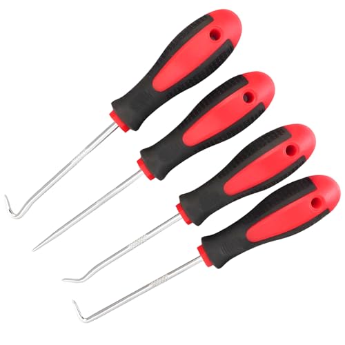 4 PCS Car Hook and Pick Set, Automotive O-Ring Removal Tool Set with Ergonomic Handle, Chrome Vanadium Steel Oil Seal Gasket Pick Tool Precision Hook Puller, Car Accessories